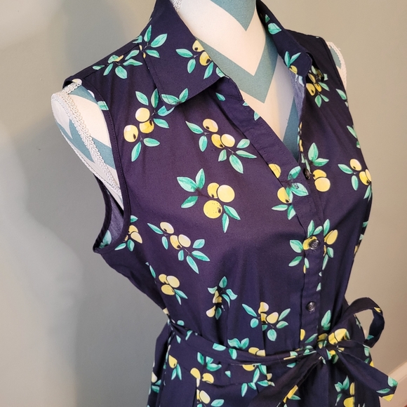 Charter Club Sleeveless Lemon Print Button Up Dress Size 12 - Picture 6 of 11